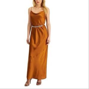 Donna Karan Silk-Like Copper Rust Camisole Spaghetti Strap Maxi Dress